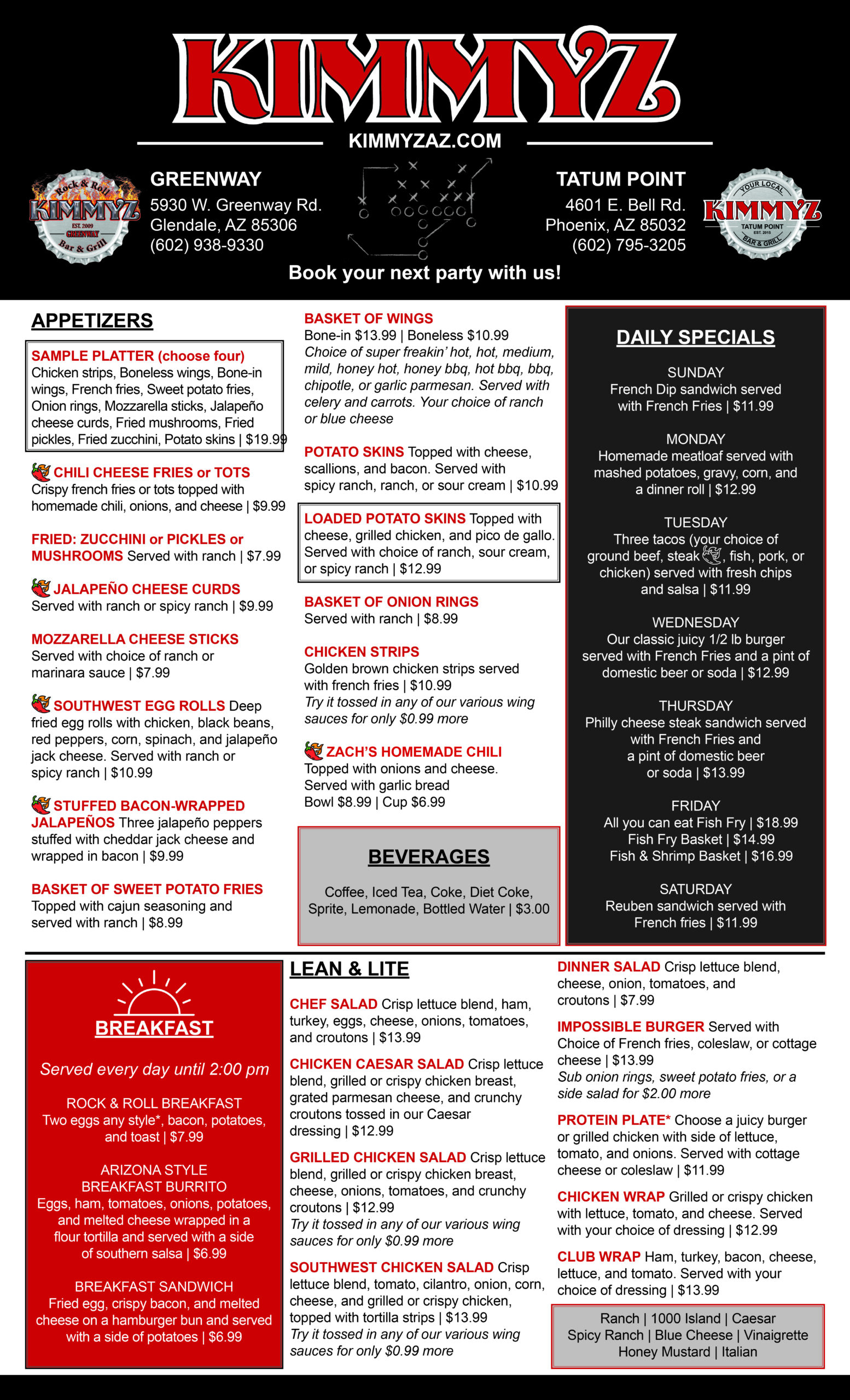 Kimmyz Tatum Point Food Menu