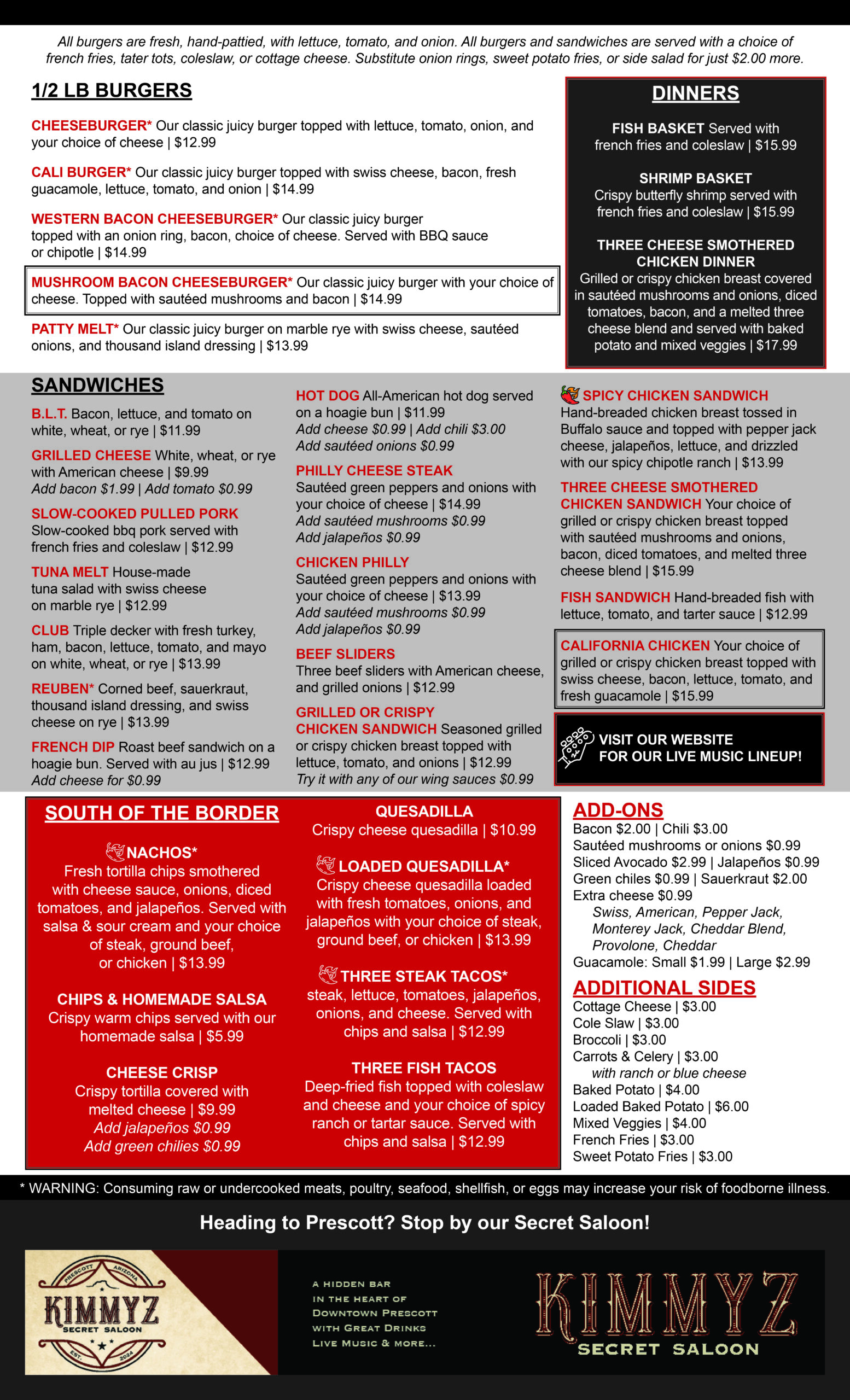 Kimmyz Tatum Point Food Menu